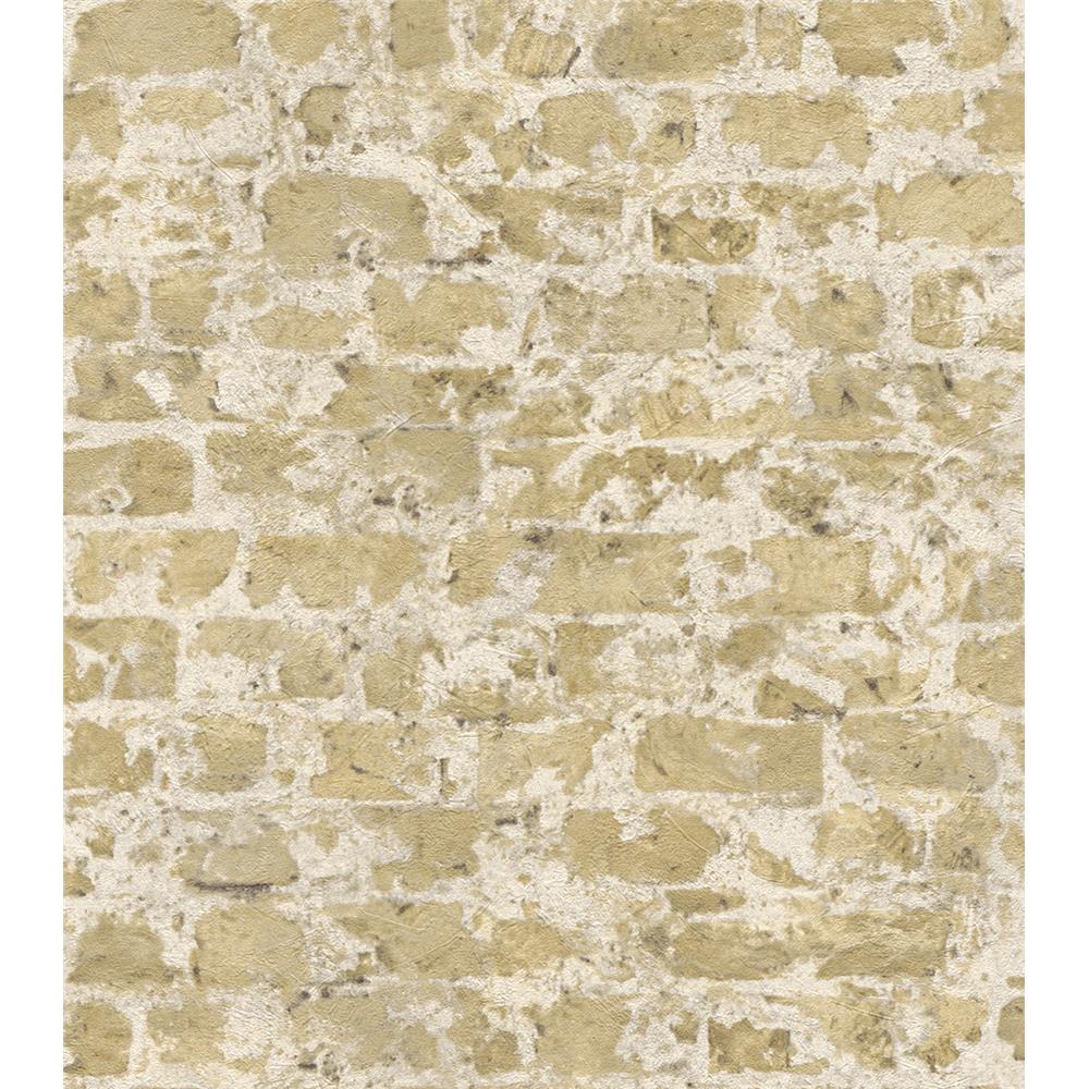 Washington Wallcoverings 446272 Factory II Soft Khaki Distressed Brick Wallpaper
